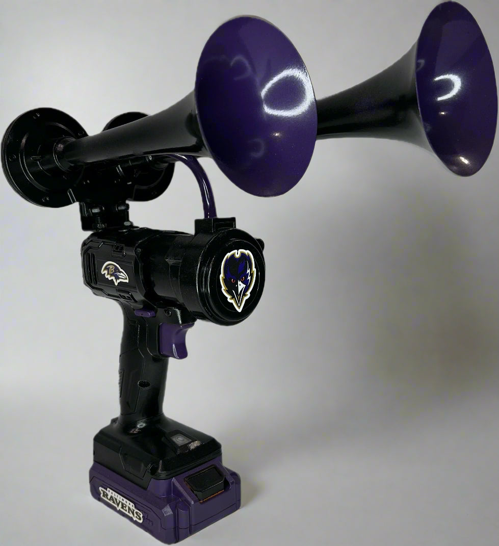 Purple and black Train horn with the 'Baltimore Ravens' logo