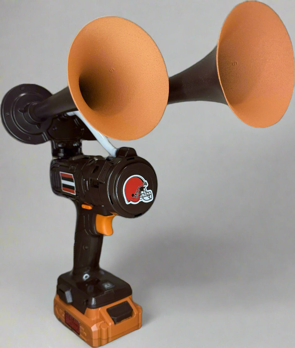 Brown and Orange Train horn with the 'Cleveland Browns' logo