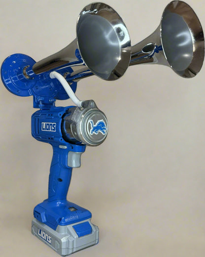Blue and Chrome Train horn with 'Detroit Lions' logo